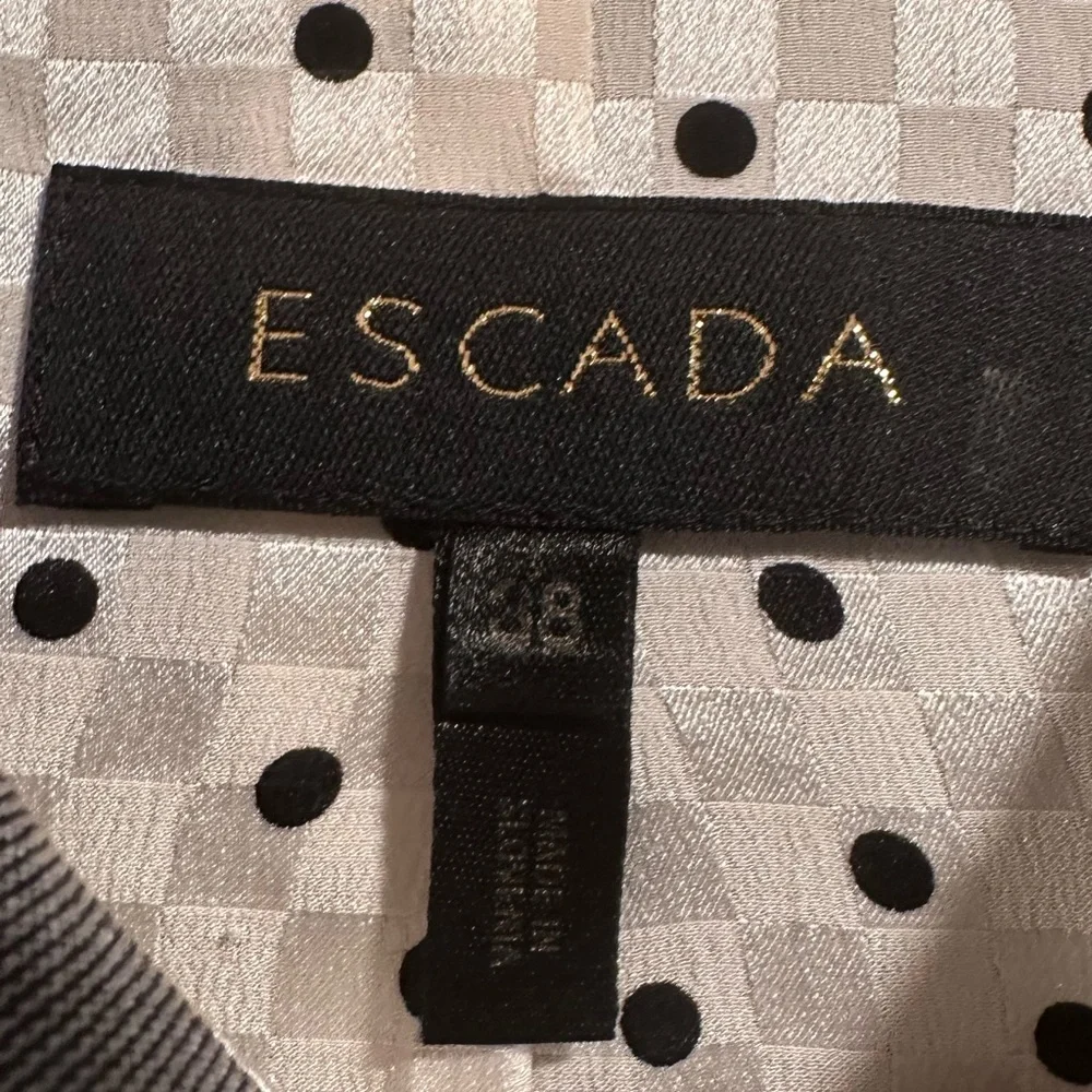 Escada Pure New Wool Gray Black Polka Dot OneButton Blazer Jacket Silk Lining 38